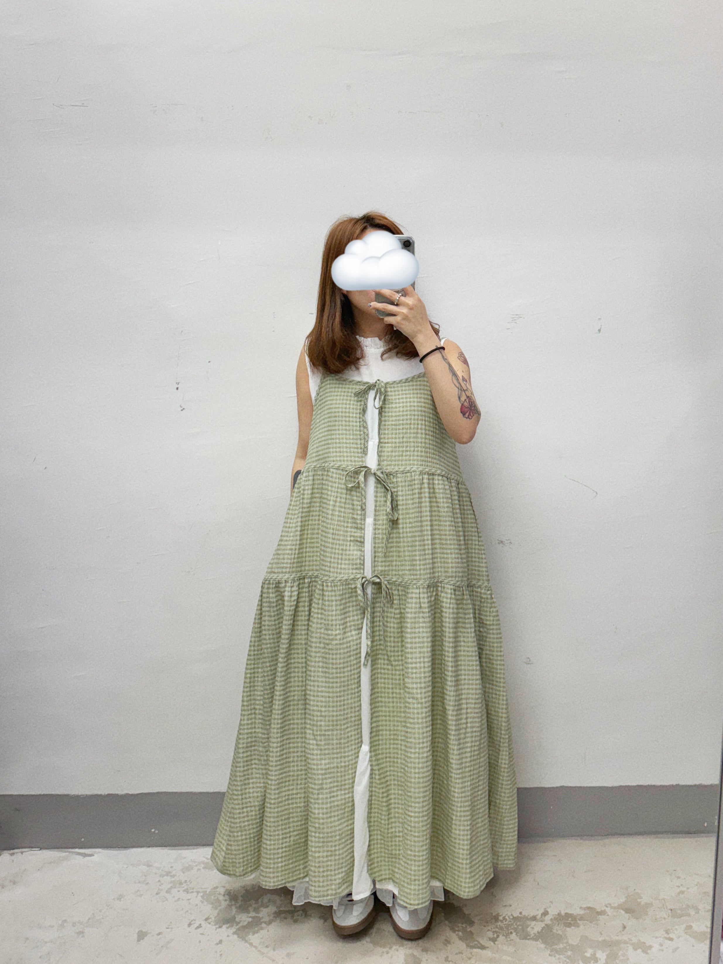 【SALE】格仔綁帶ops外搭丨白