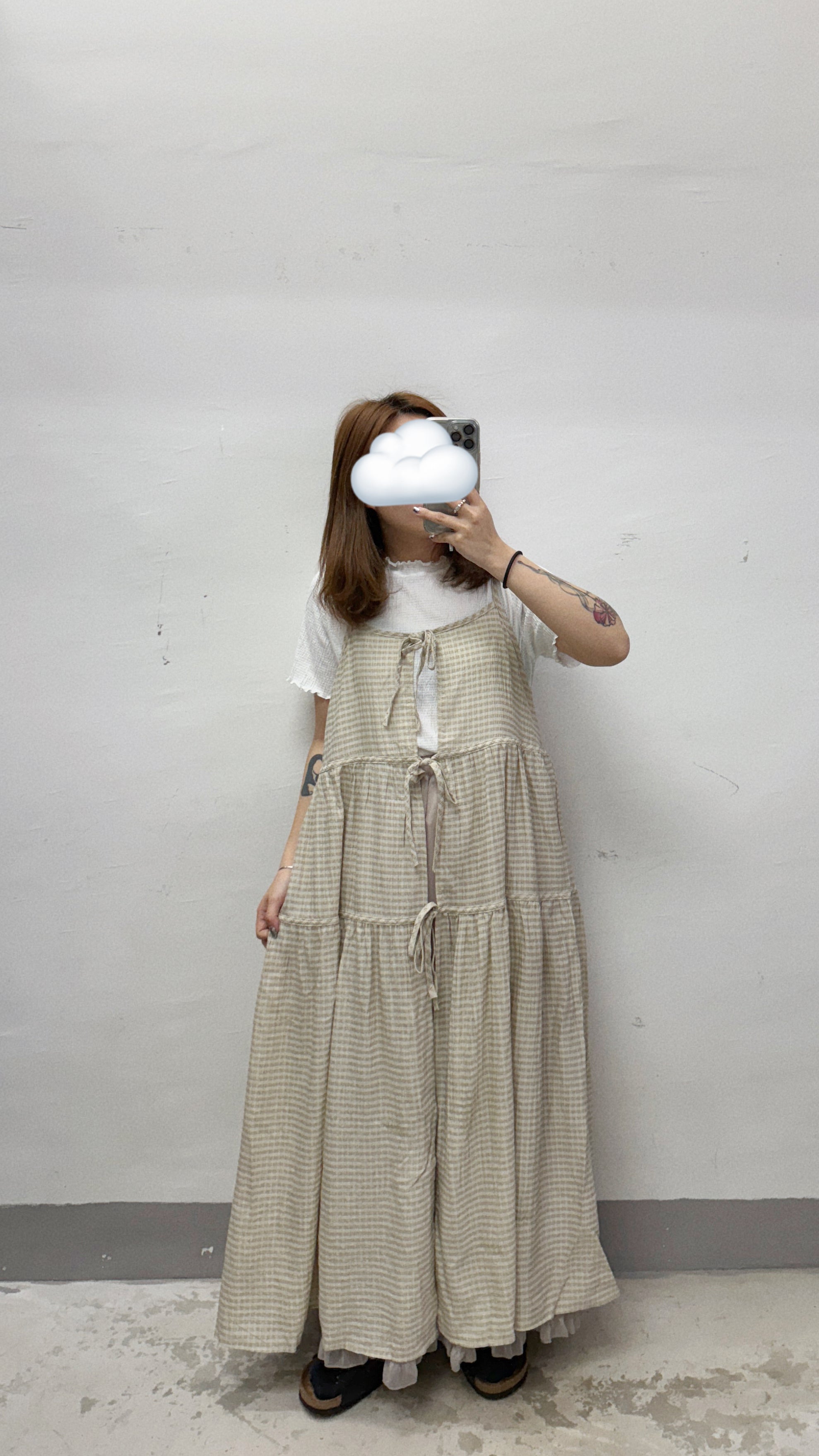 【SALE】格仔綁帶ops外搭丨白