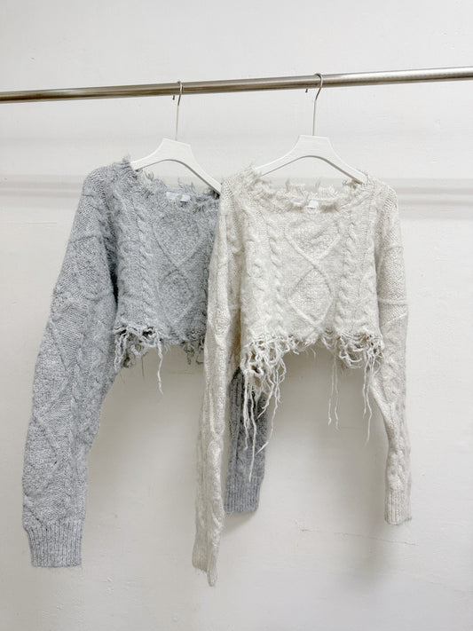 【SALE】麻花紋短款冷衫|米杏