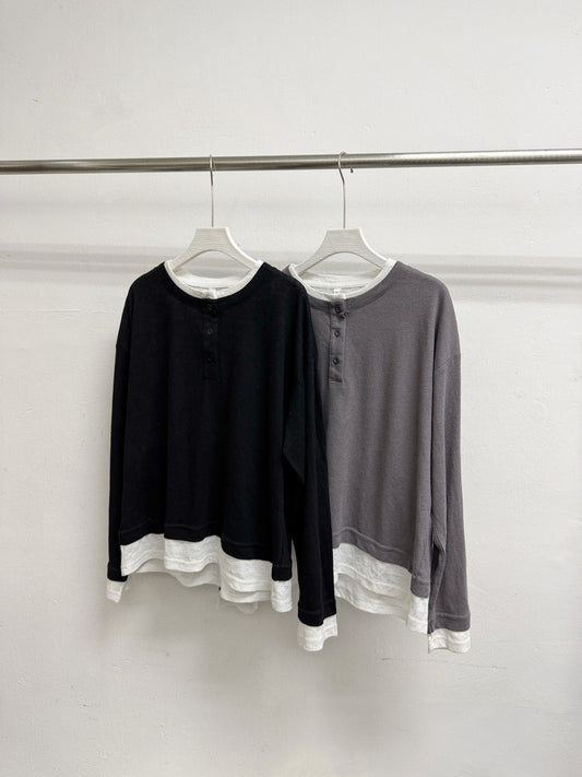 假兩件鈕扣上衣丨2 col