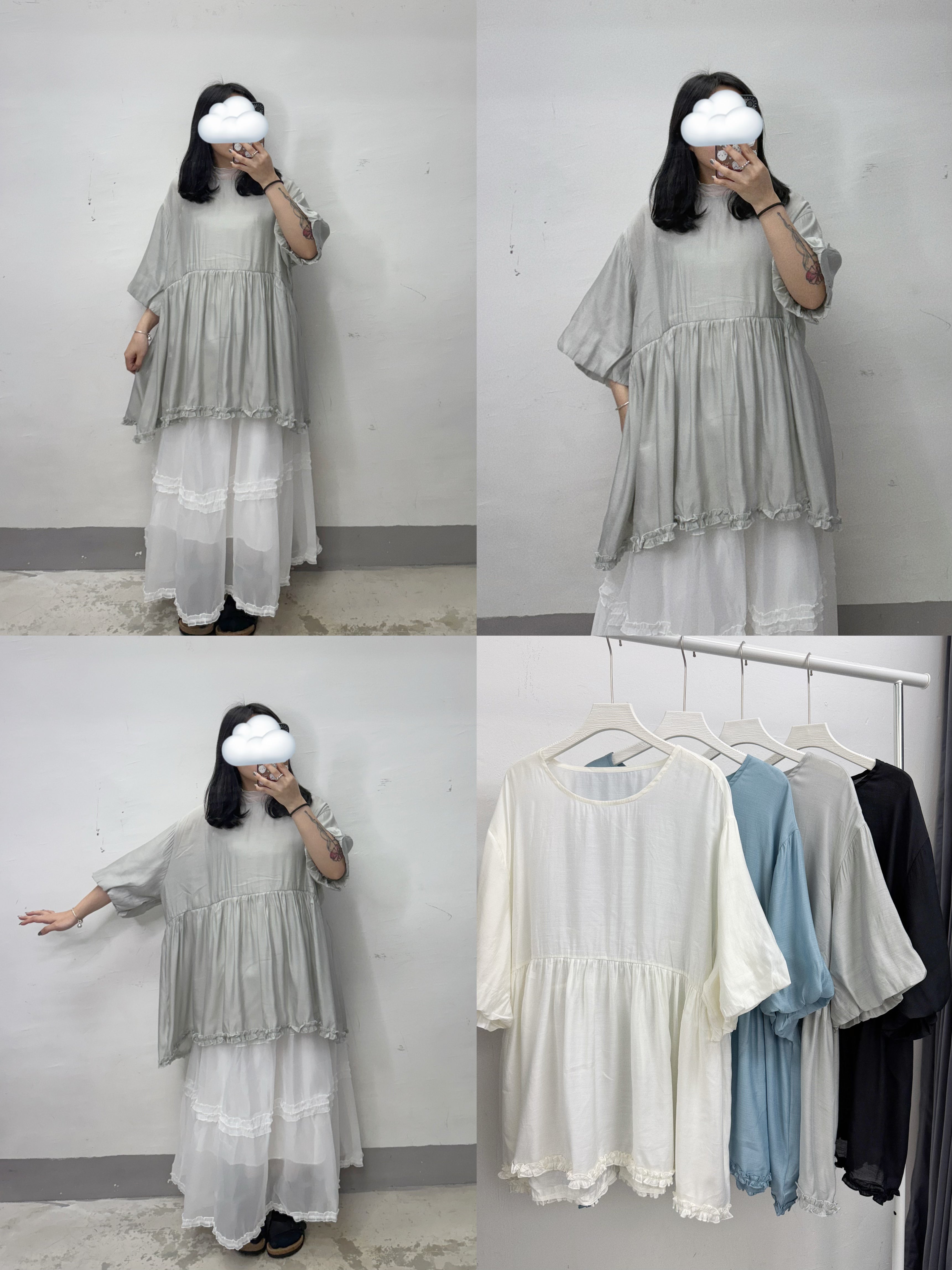 【SALE】泡泡袖下擺ruffle邊top丨4 col