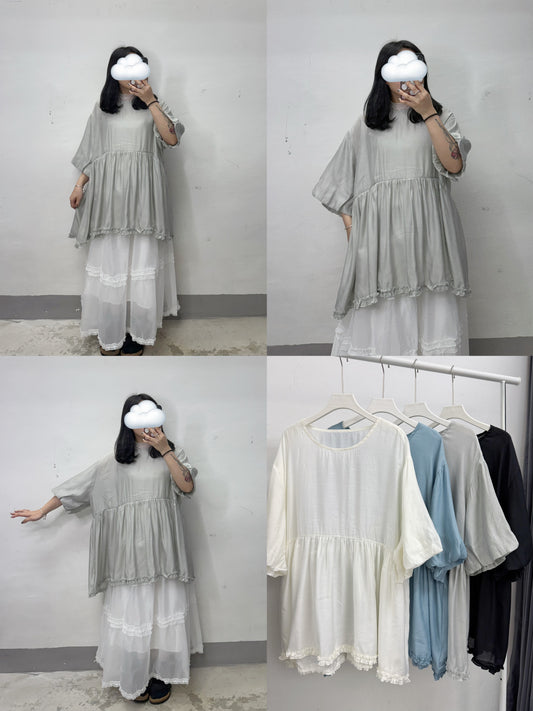 【SALE】泡泡袖下擺ruffle邊top丨4 col