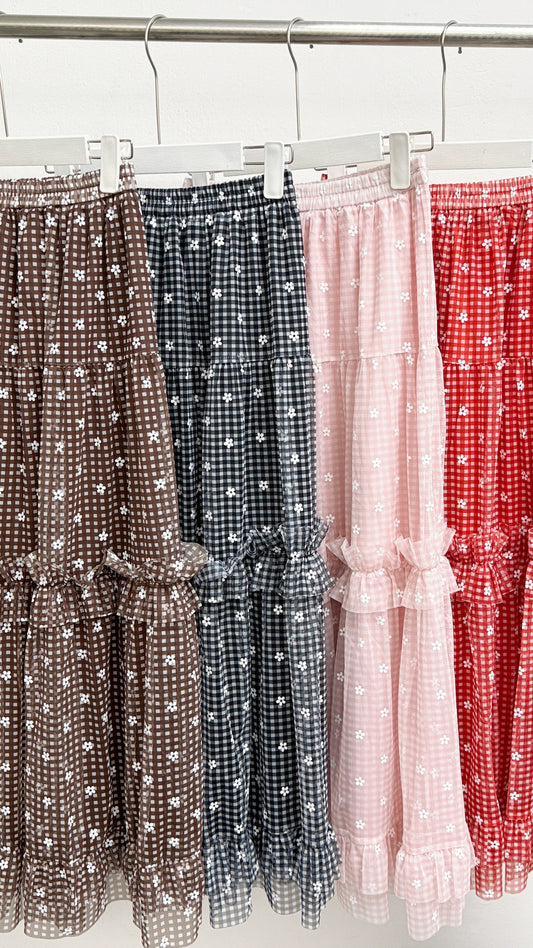 【新品優惠】印花拼格紋紗紗半身裙丨4 col