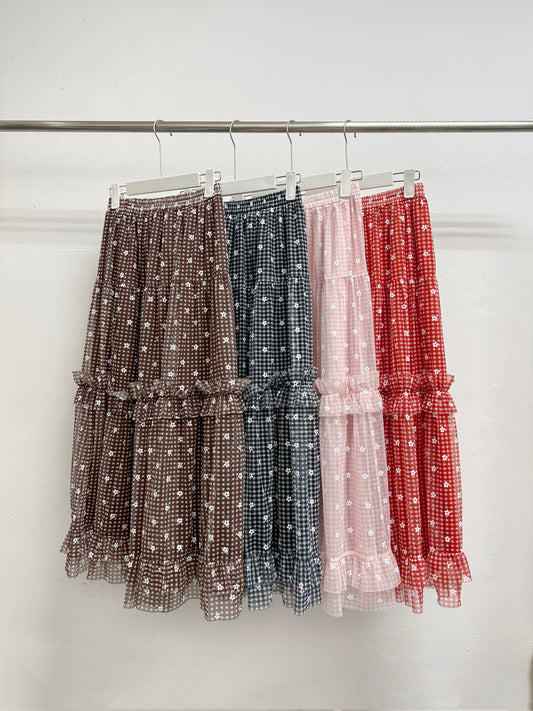 【新品優惠】印花拼格紋紗紗半身裙丨4 col