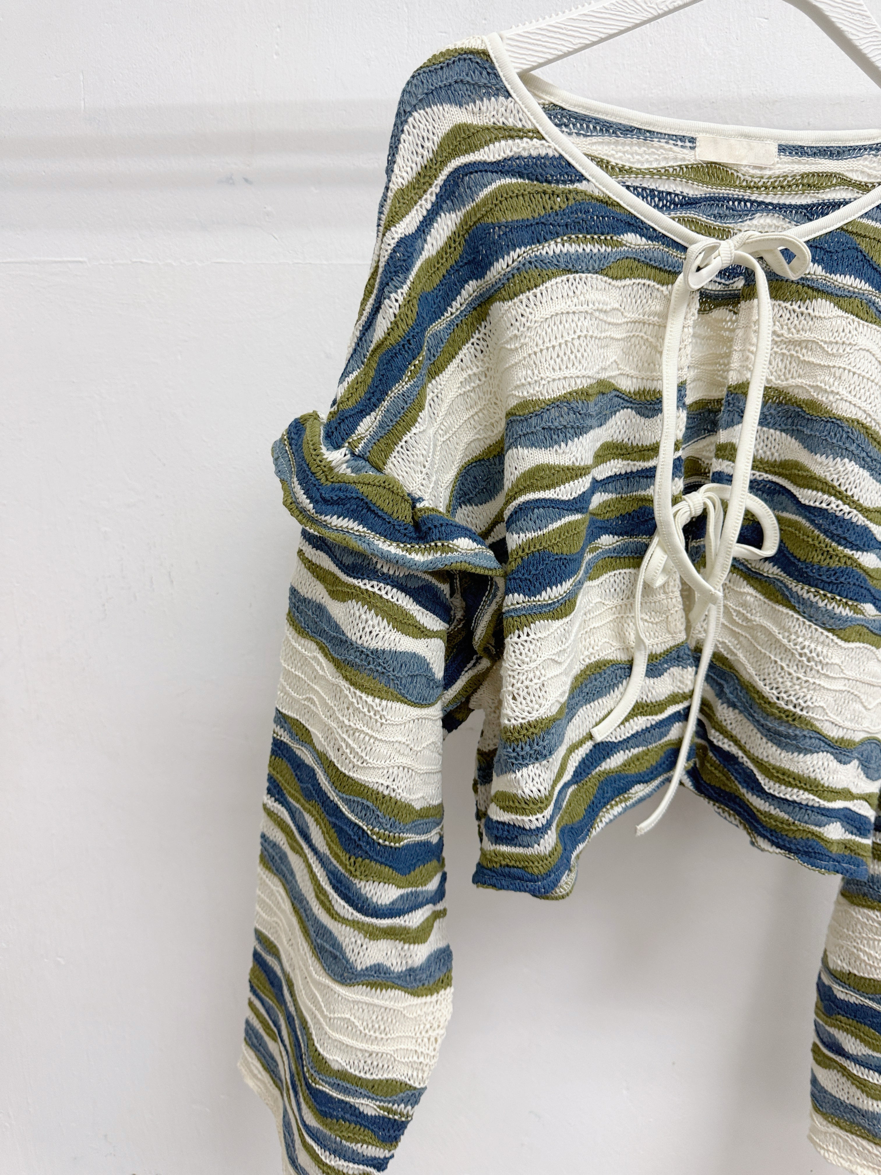 【SALE】靚拼色～波浪紋綁帶針織外襯