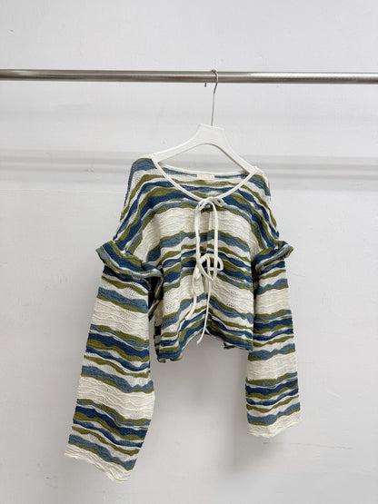 靚拼色～波浪紋綁帶針織外襯