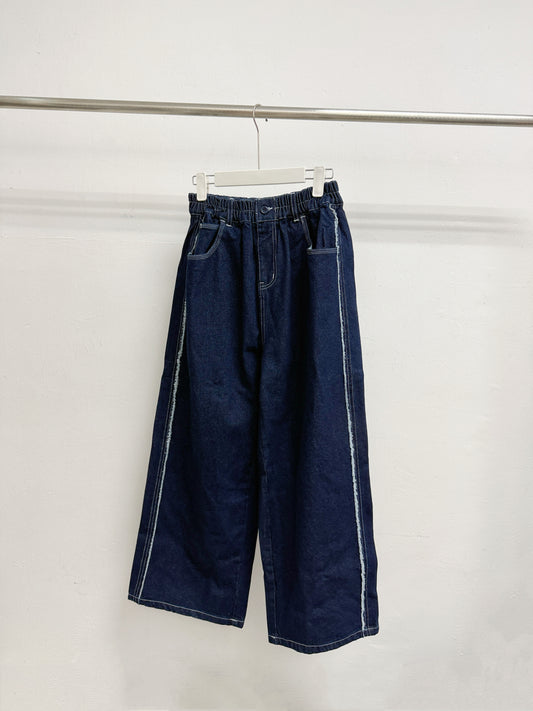 【SALE】側披邊全橡筋牛仔直筒褲