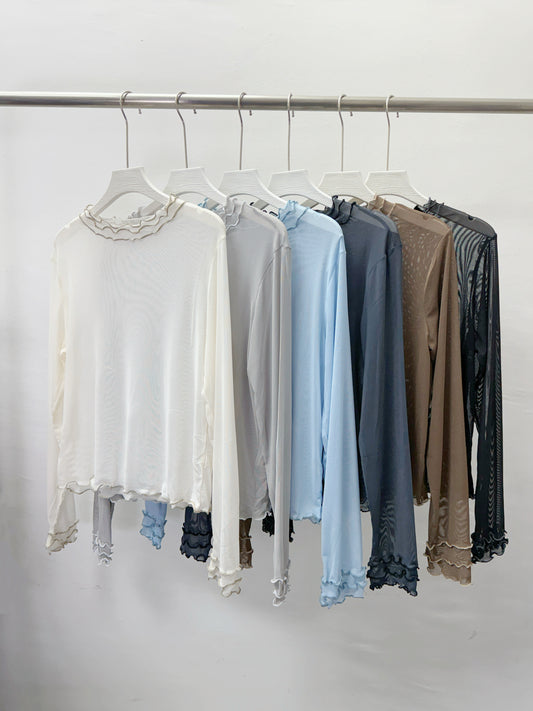 【SALE】波浪邊半透打底top丨米白 啡 深藍