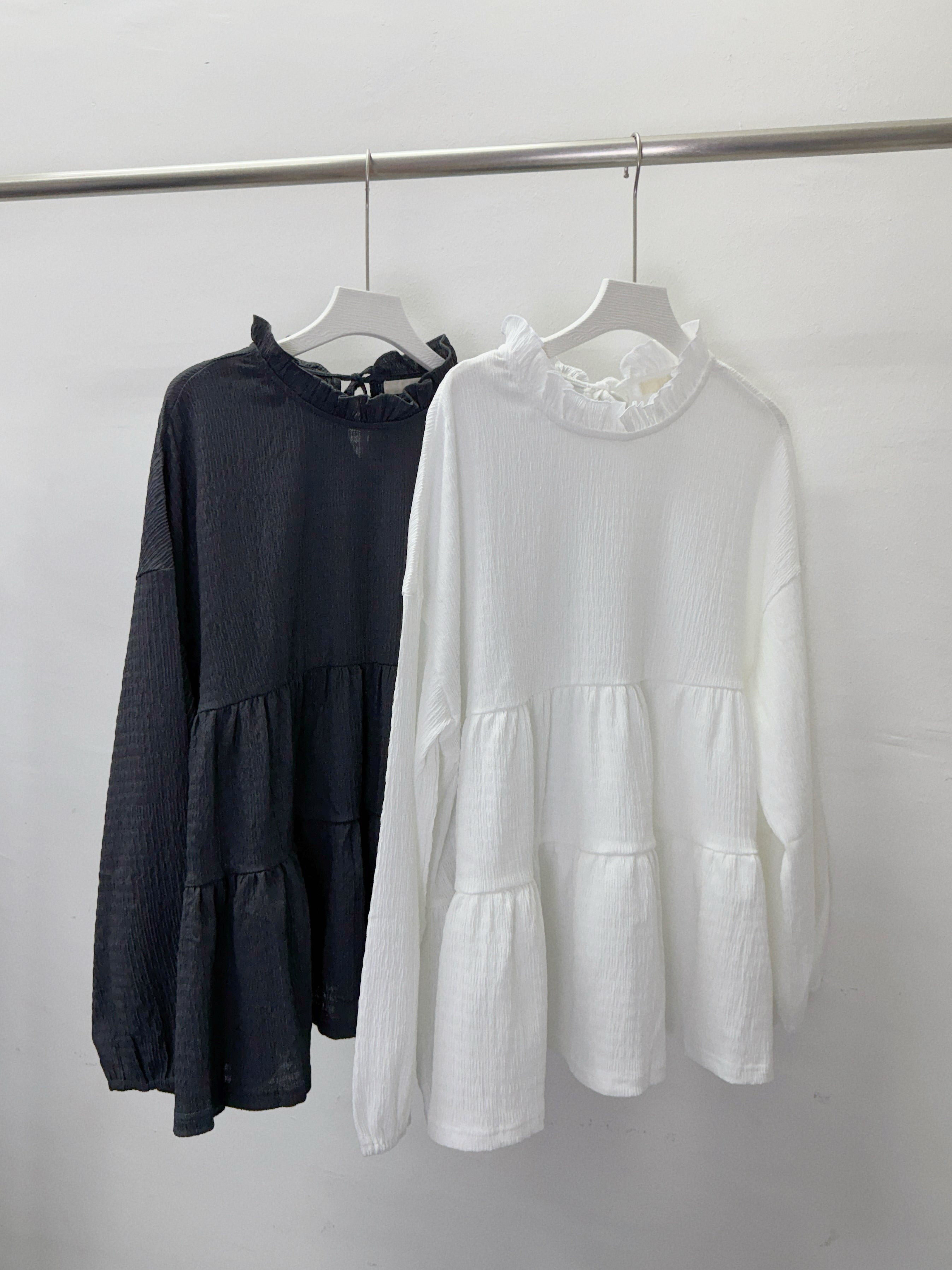 皺皺格紋ruffle領後綁帶娃娃top丨2 col