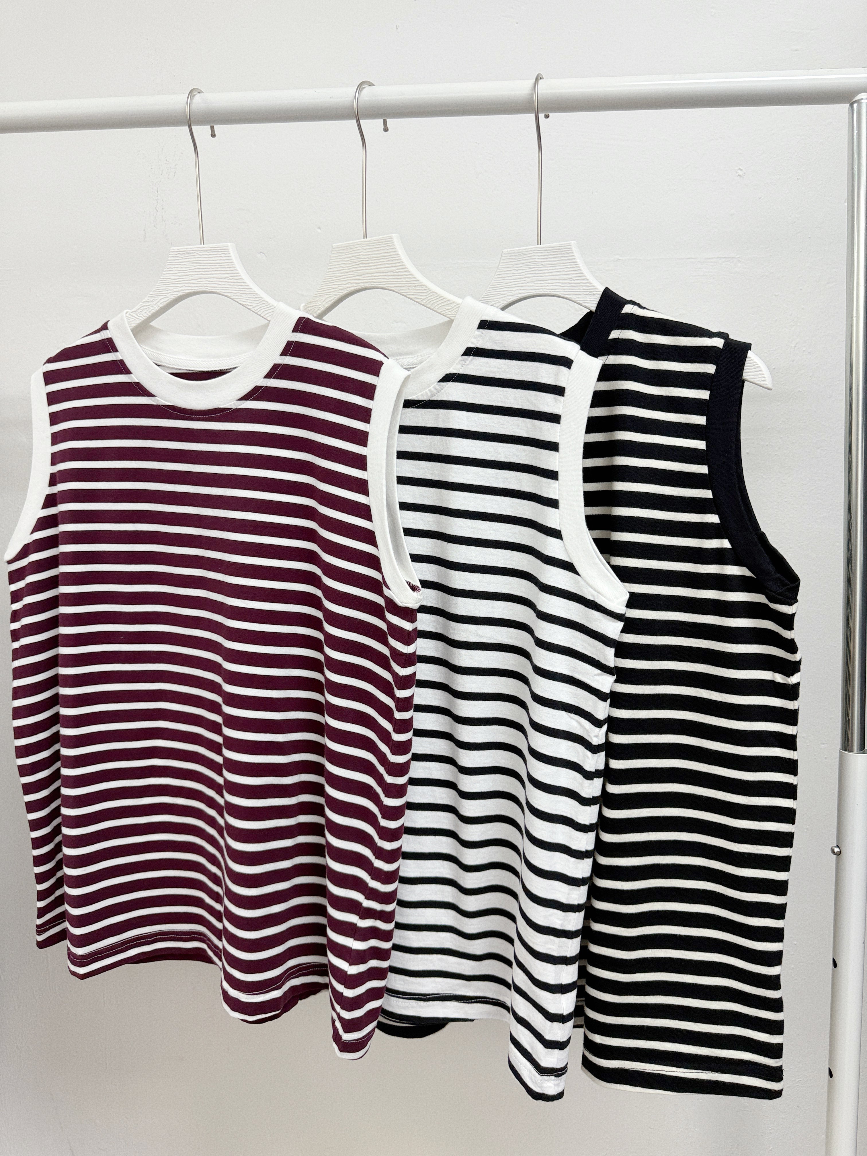 【SALE】basic棉料圓領條紋背心丨3 col