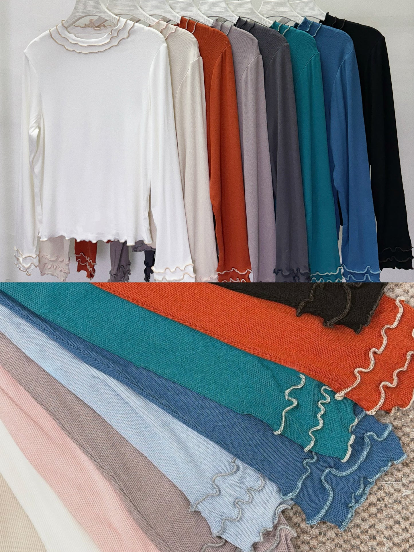 【SALE】波浪邊打底top丨米杏
