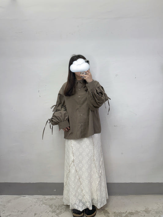 【新品優惠】花花紋不規則車線半身裙