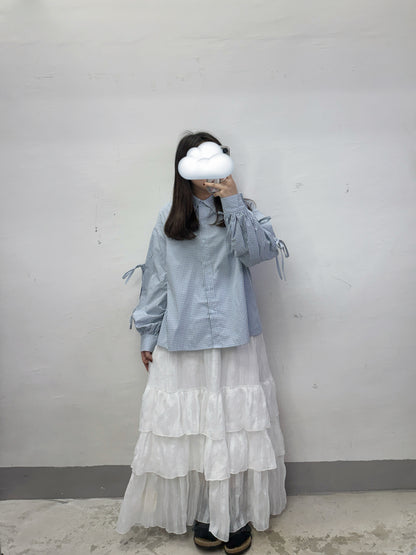 【SALE】格紋綁帶花領恤丨深藍