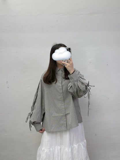 【SALE】格紋綁帶花領恤丨深藍