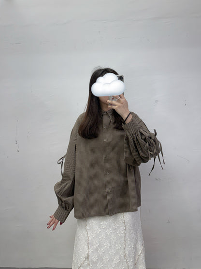 【SALE】格紋綁帶花領恤丨深藍