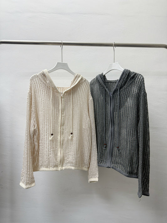 【SALE】網網連帽拉鍊外套丨灰