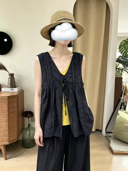 v領蘇蘇綁帶外搭丨灰