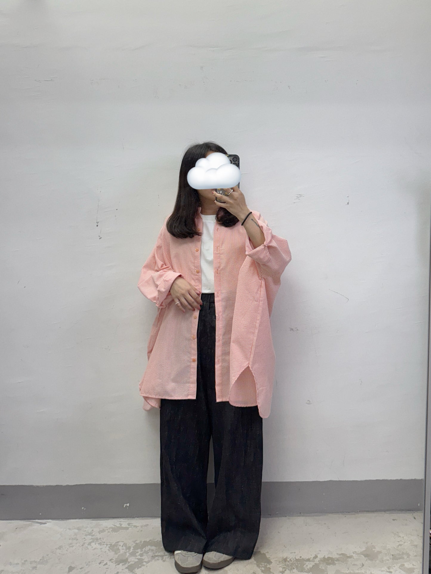 【SALE】圓領條紋闊型開胸上衣丨藍