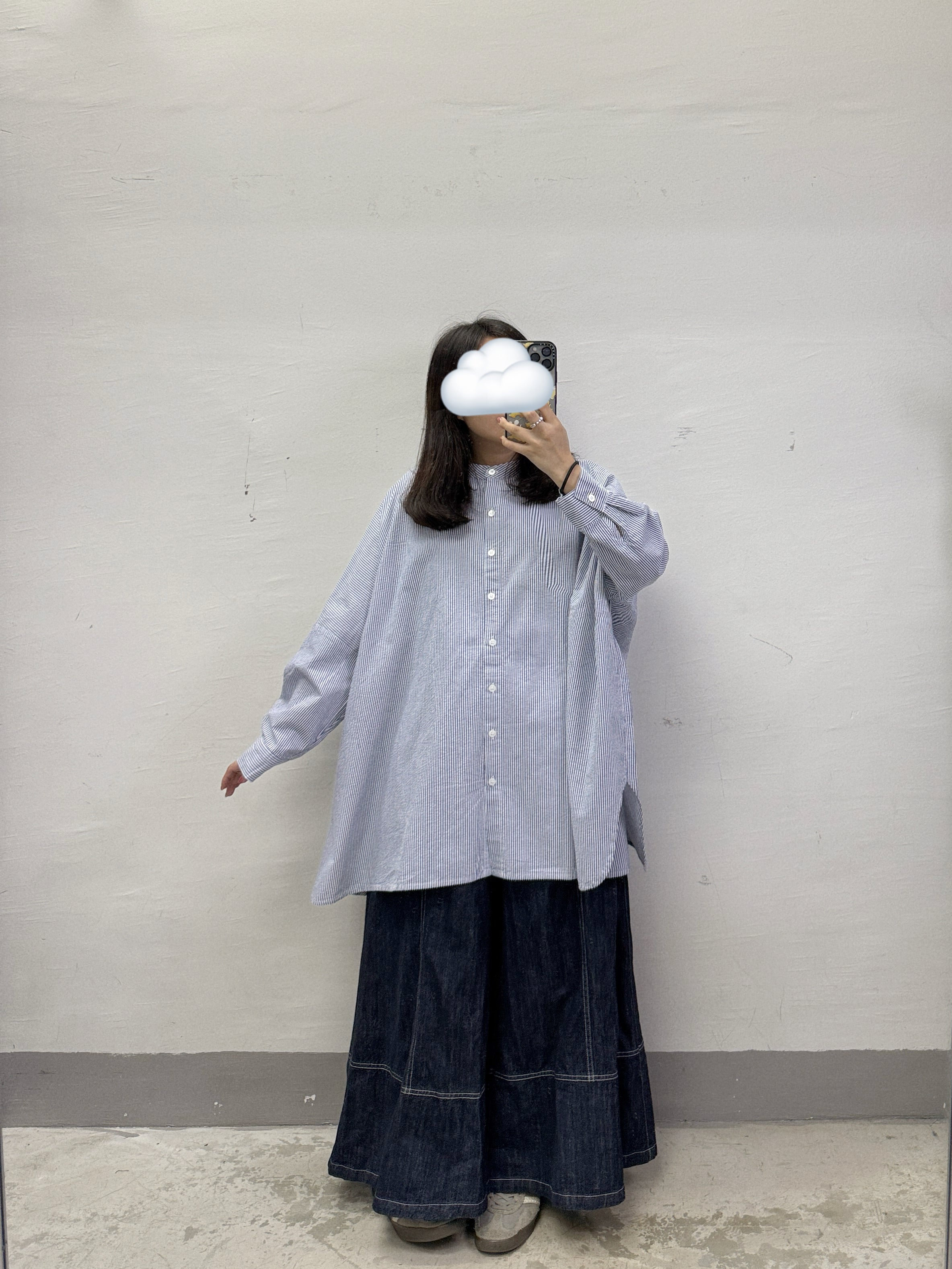 【SALE】圓領條紋闊型開胸上衣丨藍