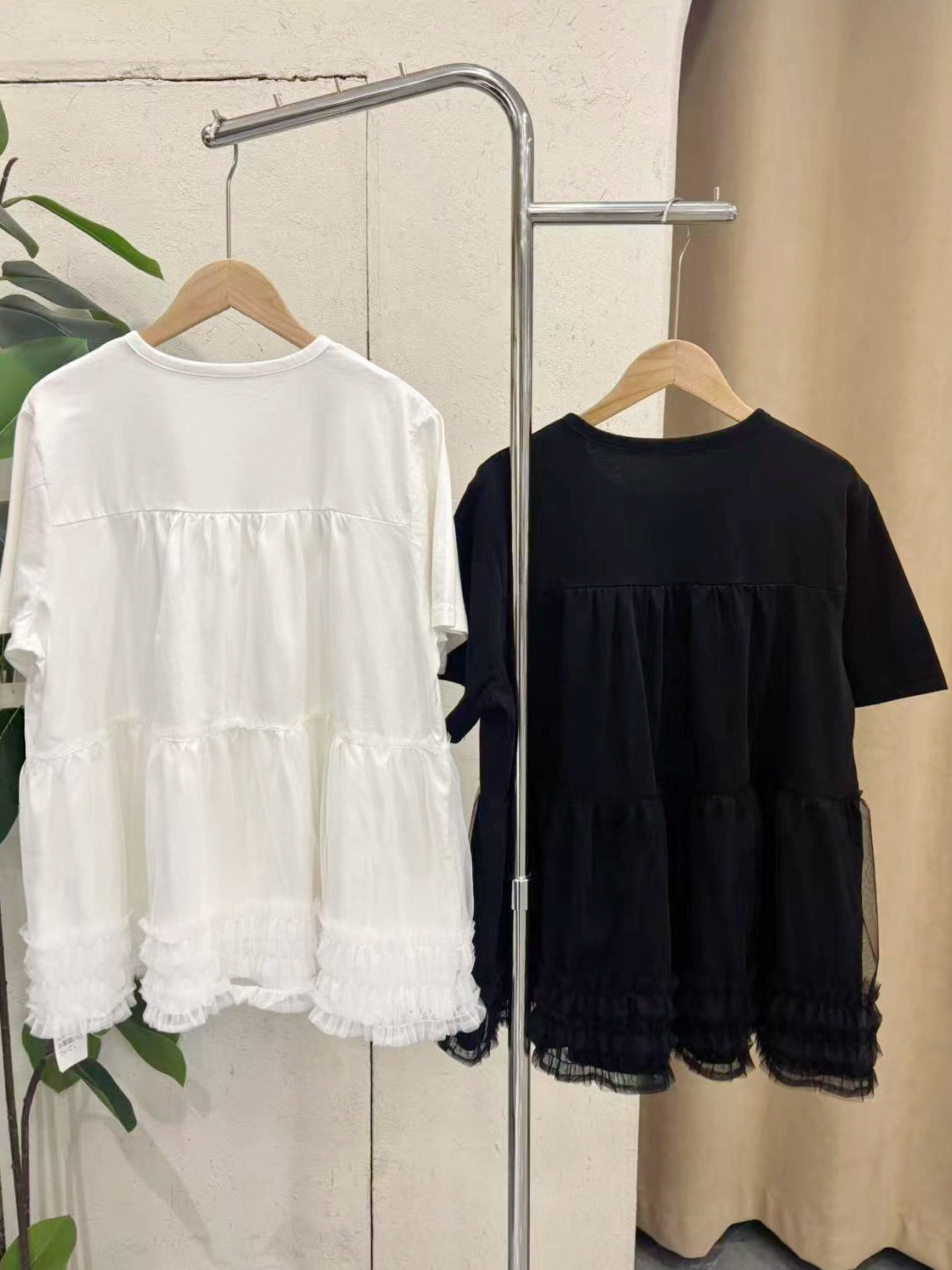 【新品優惠】棉料拼紗開胸上衣丨2 col