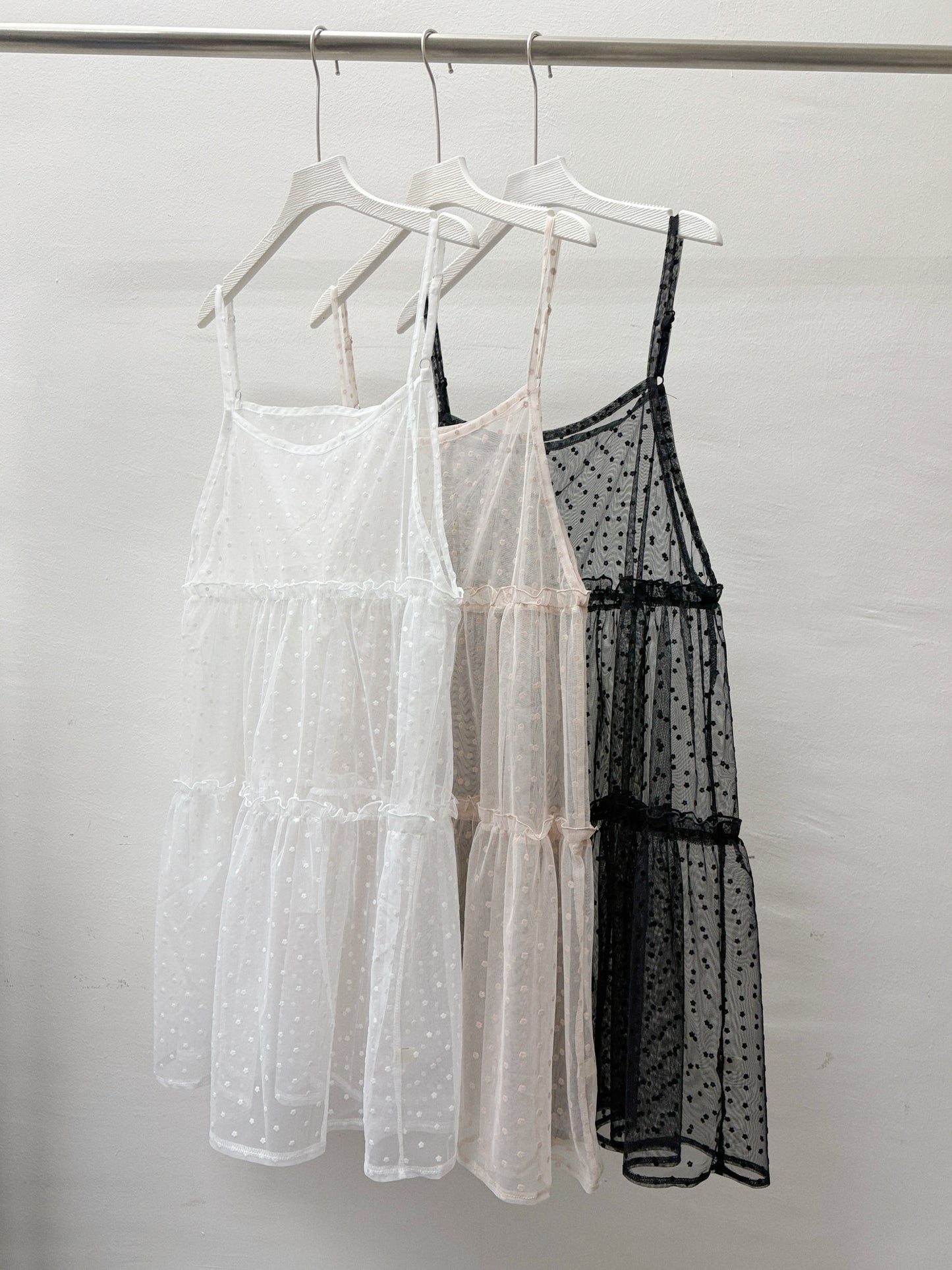 【SALE】點點花紋透紗外搭丨粉橙