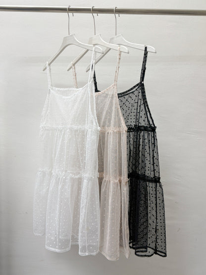 【SALE】點點花紋透紗外搭丨粉橙