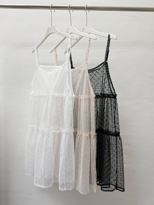 【SALE】點點花紋透紗外搭丨粉橙