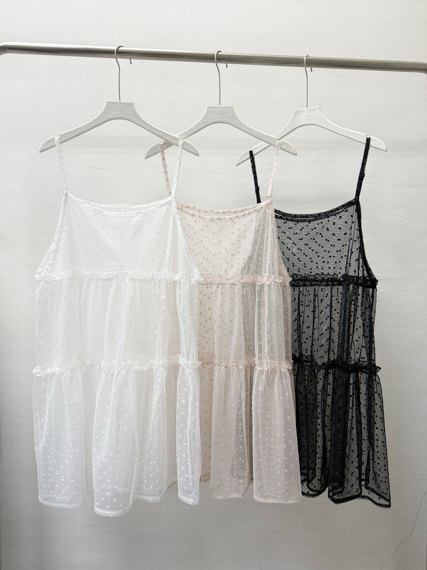 【SALE】點點花紋透紗外搭丨粉橙