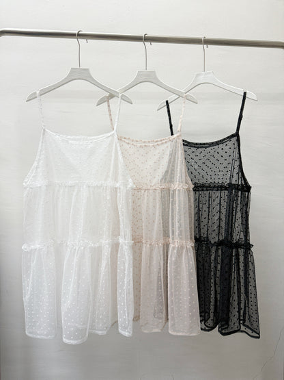 【SALE】點點花紋透紗外搭丨粉橙