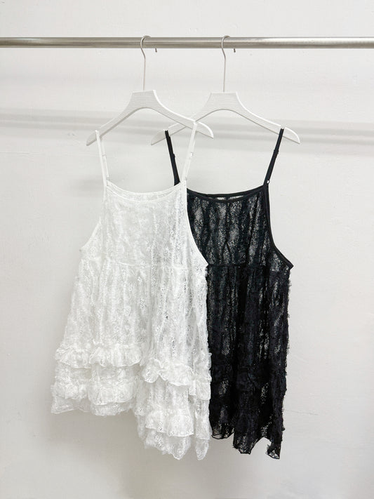 【新品優惠】lace ruffle邊中長外搭丨2 col