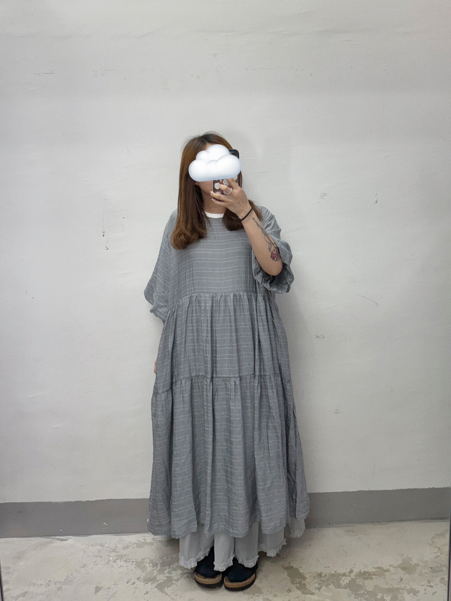 【SALE】通爽料格紋泡泡袖ops丨2 col