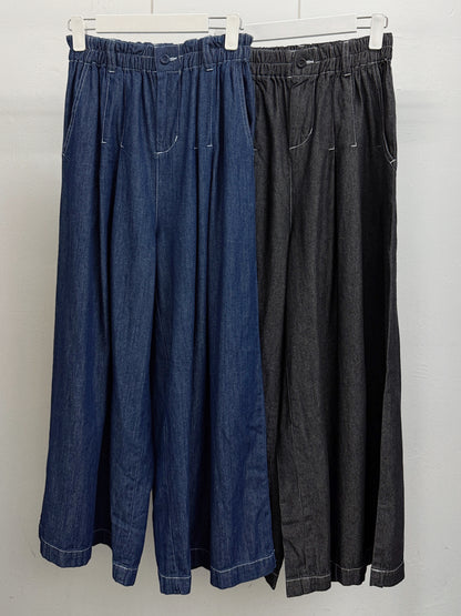 明線薄牛仔闊褲丨2 col