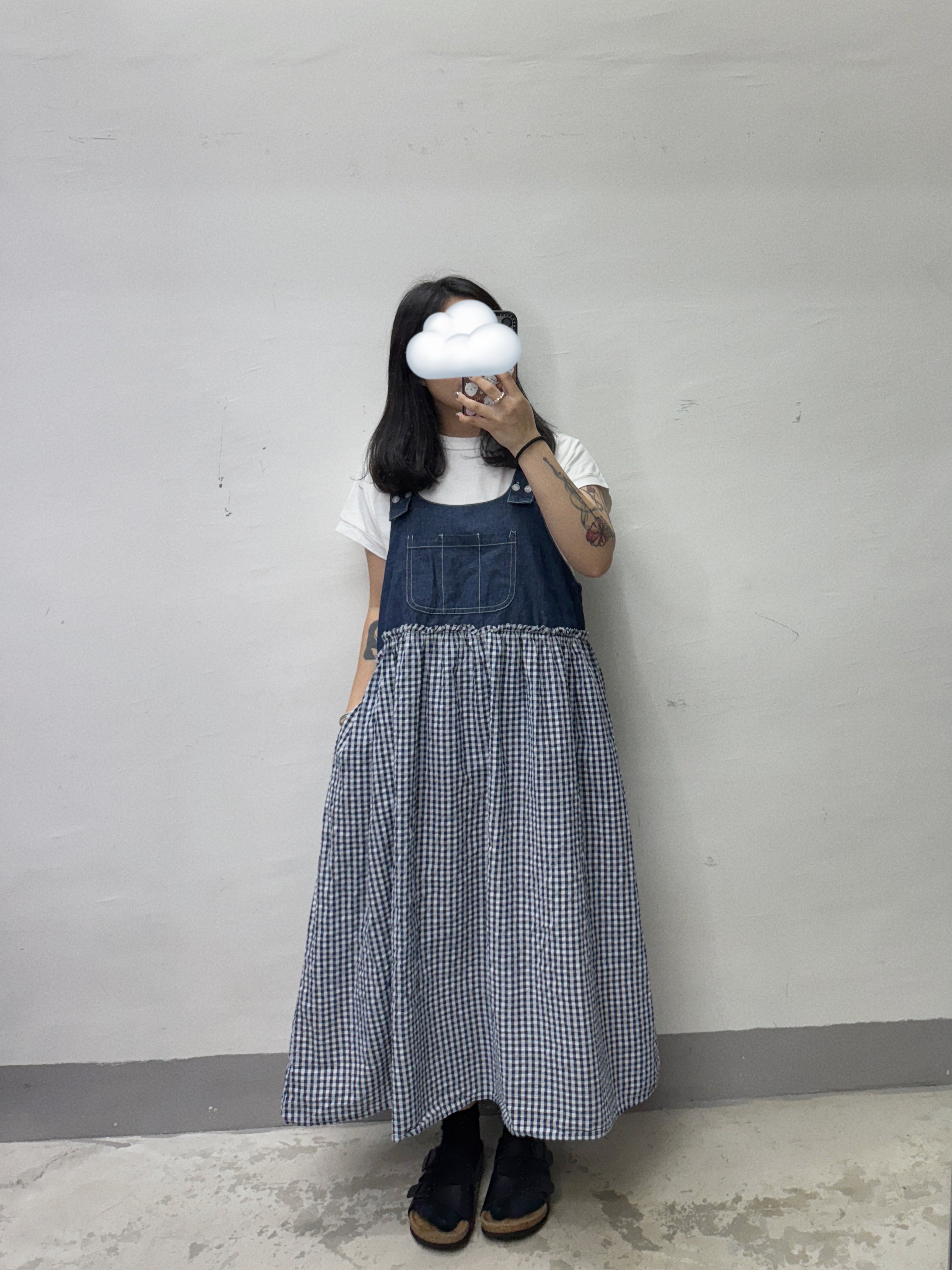 牛仔拼格紋ops丨黑