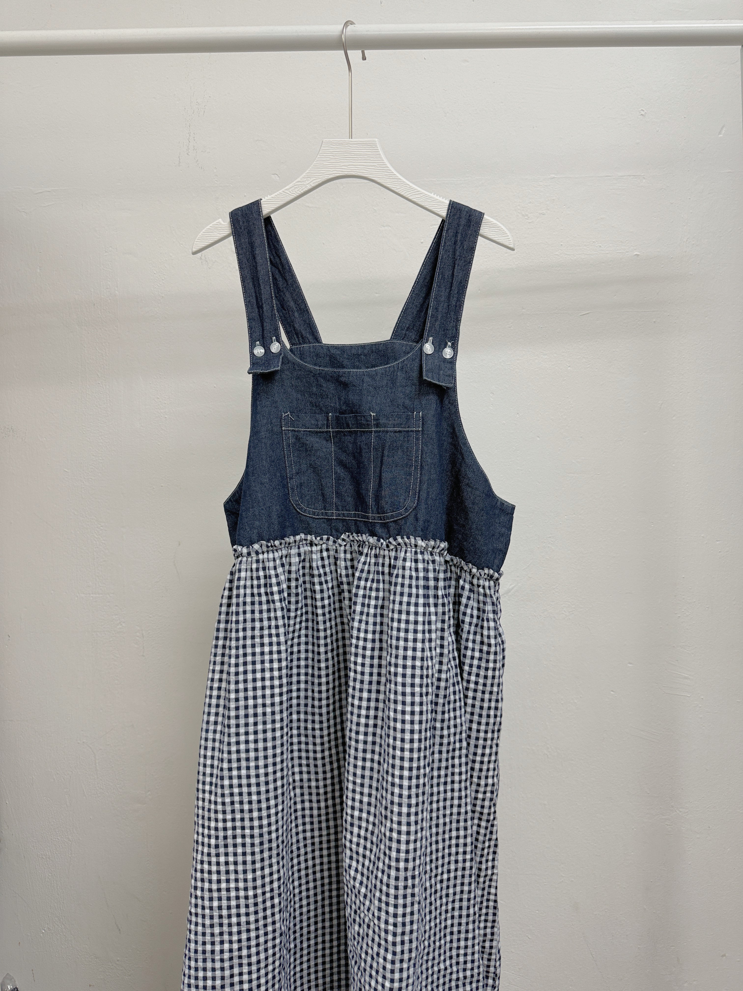 牛仔拼格紋ops丨黑