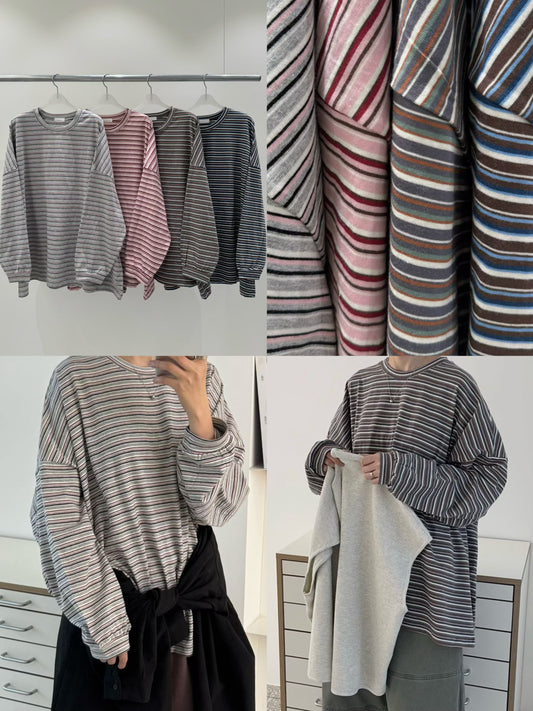 【SALE】靚拼色條紋上衣丨炭灰