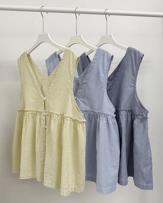 v領條紋ruffle邊外搭丨2 col