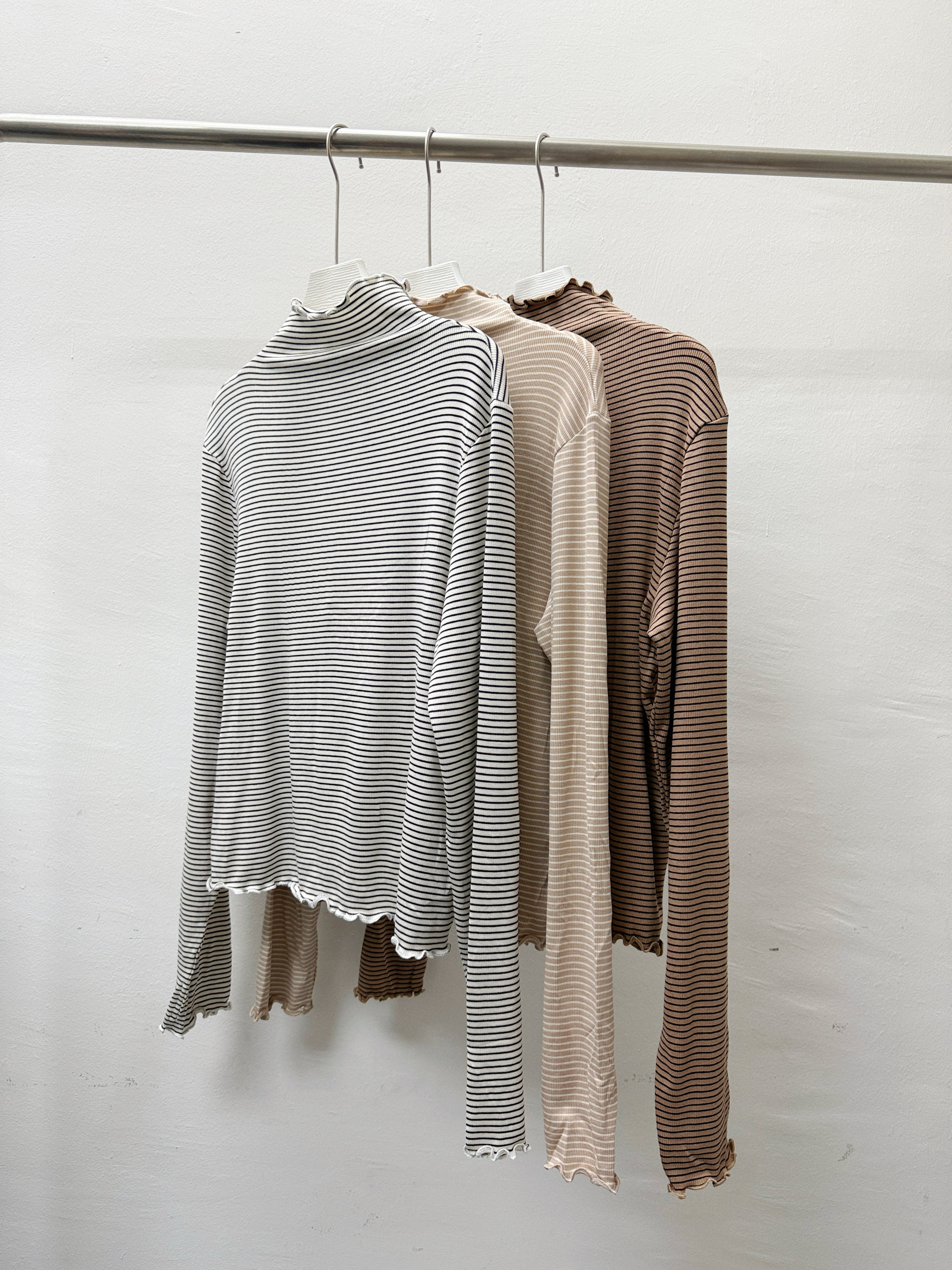 親膚木耳領條紋打底top(可穿指)丨3 col