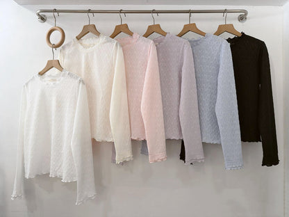 【SALE】蝴蝶菱格紋打底top丨米白 藍