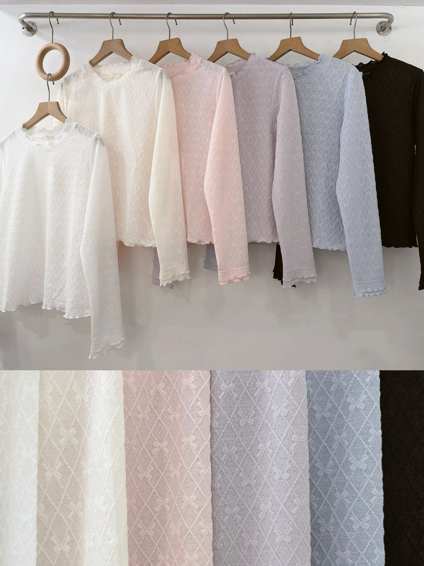 【SALE】蝴蝶菱格紋打底top丨米白 藍