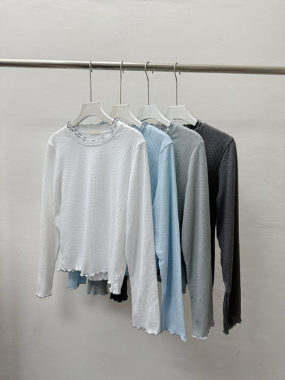 【SALE】雙ruffle領坑紋打底top丨深灰
