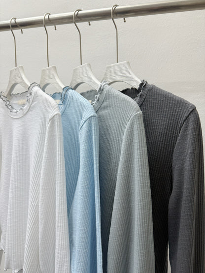 【SALE】雙ruffle領坑紋打底top丨深灰
