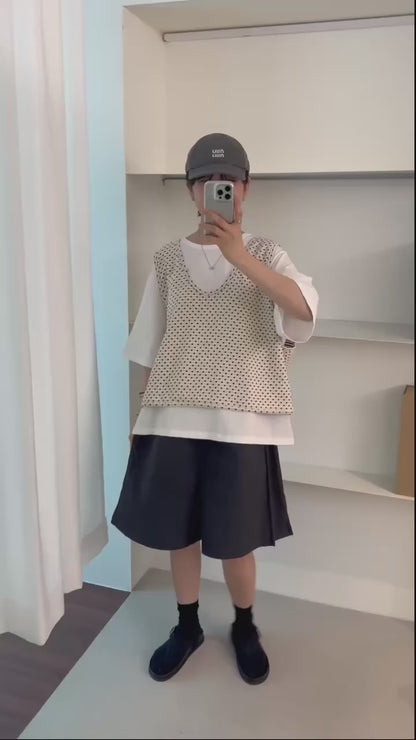 雙面可穿~波點間紋v領外搭丨2 col